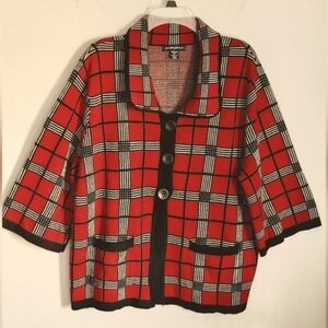 Designers Original Tartan Houndstooth Scottish Plaid Sweater 3/4 Sleeves Sz 2X